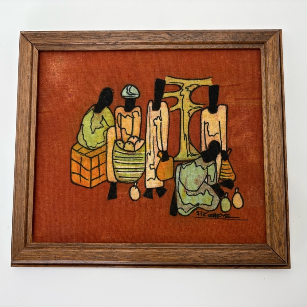 Vintage Signed Framed Abstract Batik Art on Fabric - Picture 1 of 8